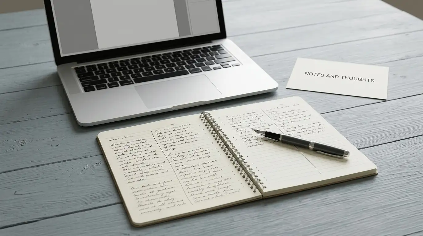 Notepad with a handwritten comparison list beside a laptop showing a neutral payment page