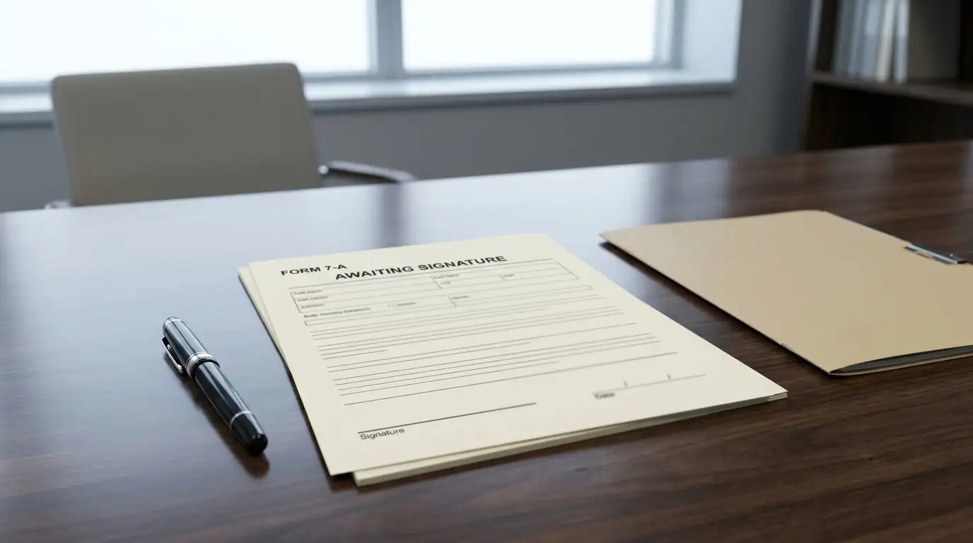Unsigned merchant application form on a bank desk beside a closed folder