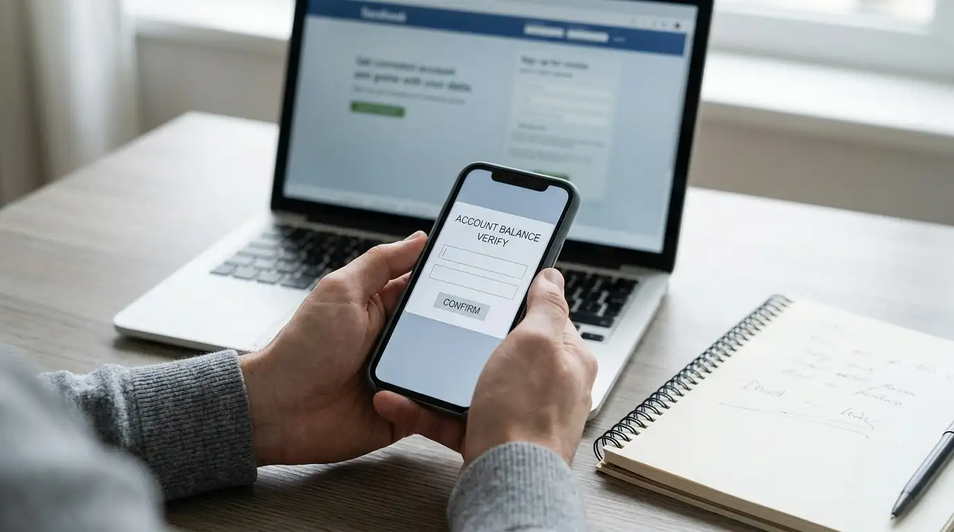 Person switching from a laptop to a mobile banking app to complete a BPAY deposit