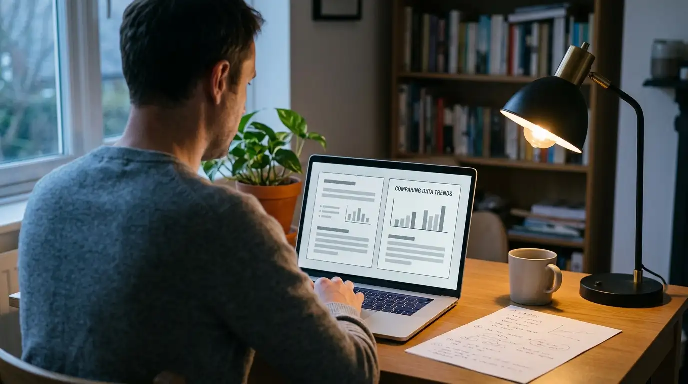Person comparing several online casino sites side by side on a laptop screen