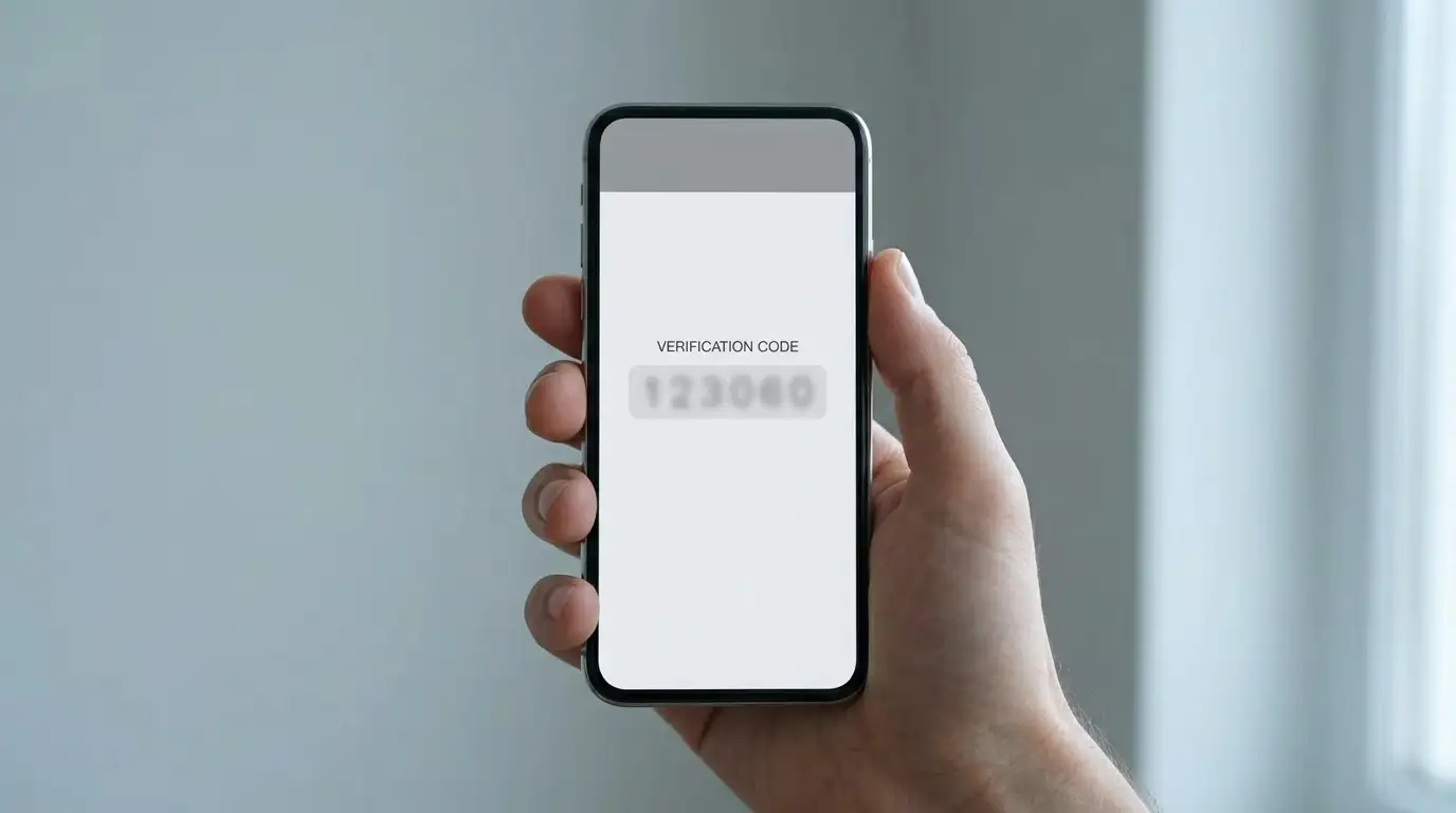Hand holding a phone displaying an SMS confirmation code for a mobile billing payment