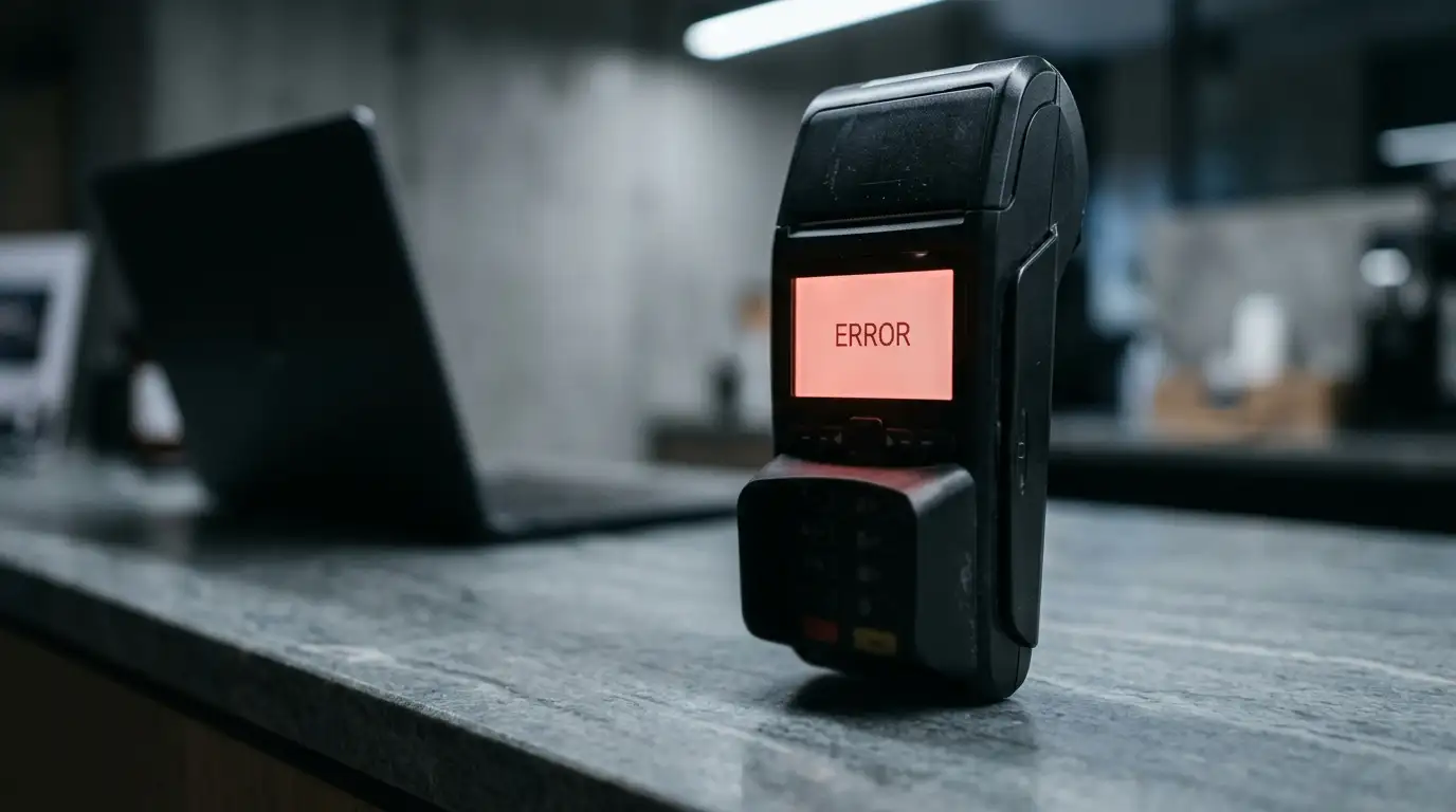 Payment terminal screen showing a declined transaction message