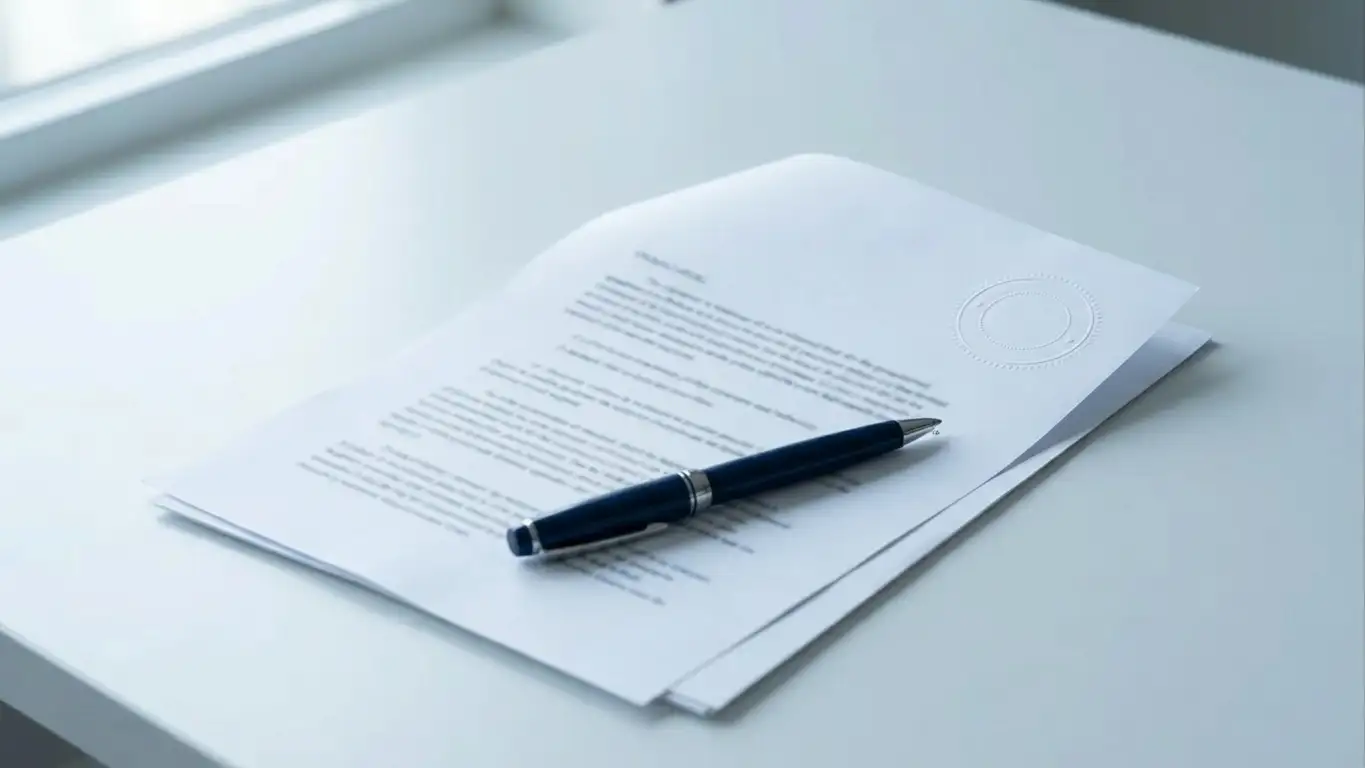Printed legislation page with an official stamp on an office desk