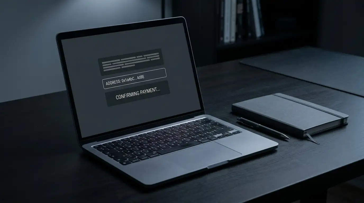 Laptop screen showing a plain wallet transfer interface with no branding