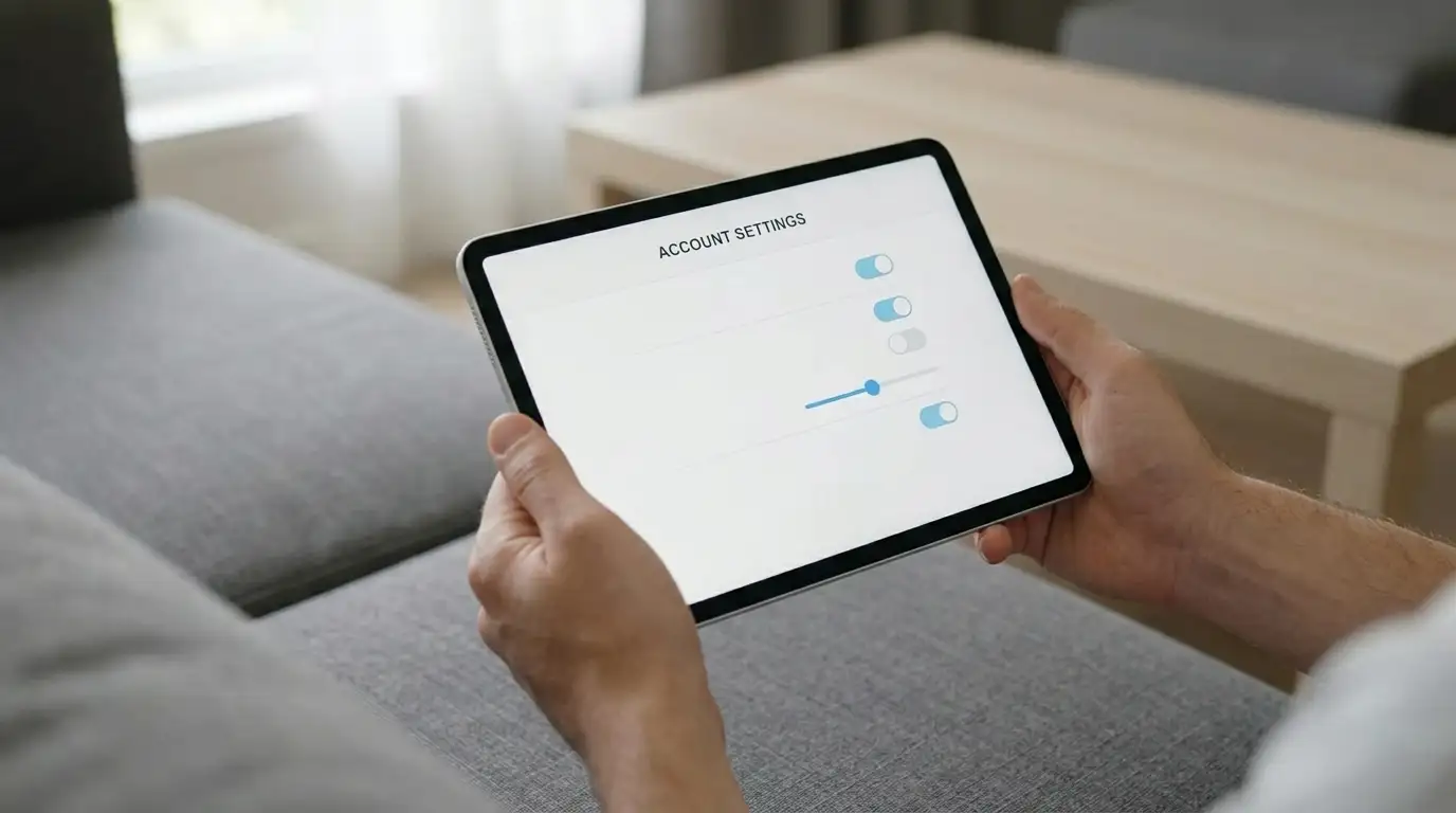 Hands setting a weekly limit in a plain account settings screen on a tablet