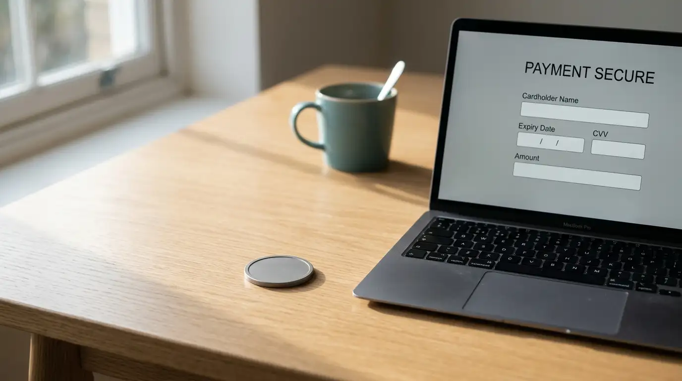 Single dollar token beside a laptop showing a $1 minimum deposit casino cashier