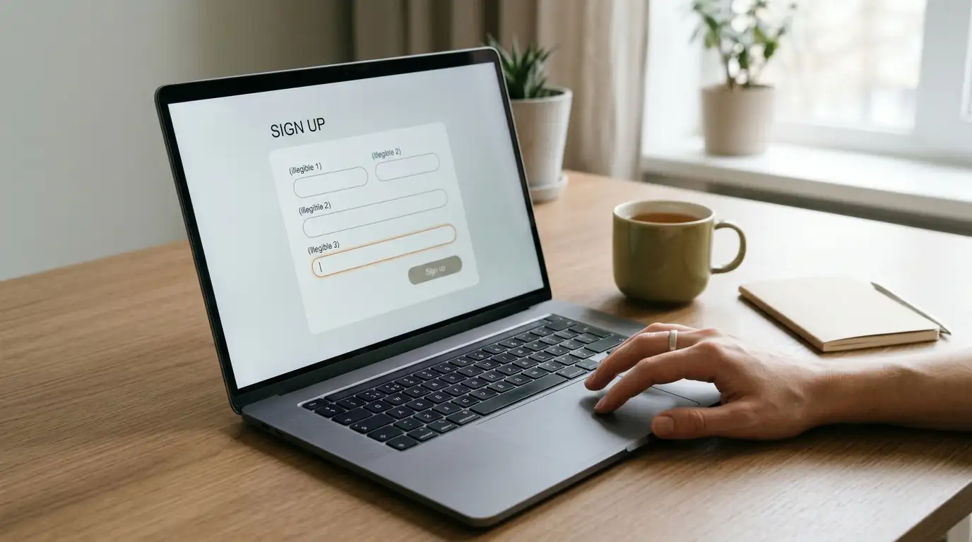 Laptop showing a sign-up form with a bonus code field for a $10 free chip