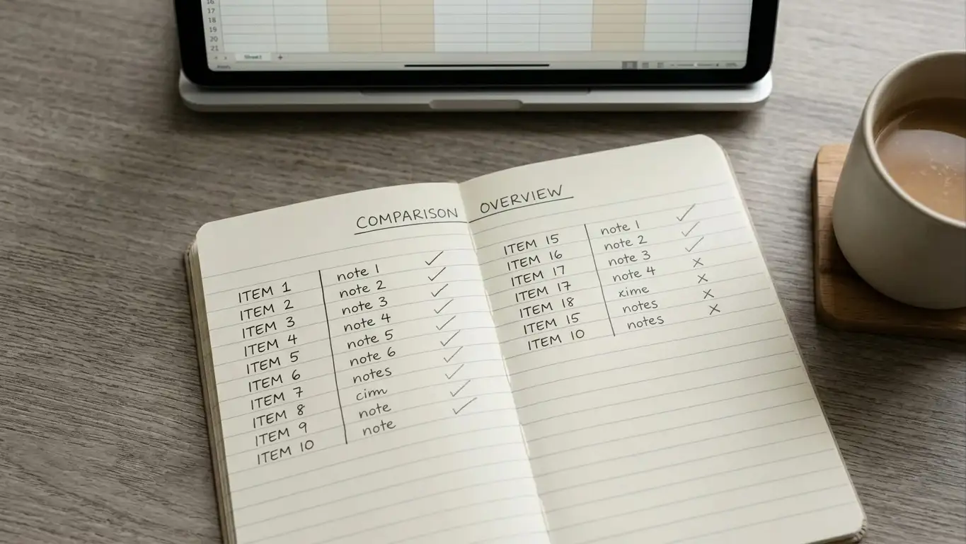 Notepad comparing minimum deposit figures across several online casinos