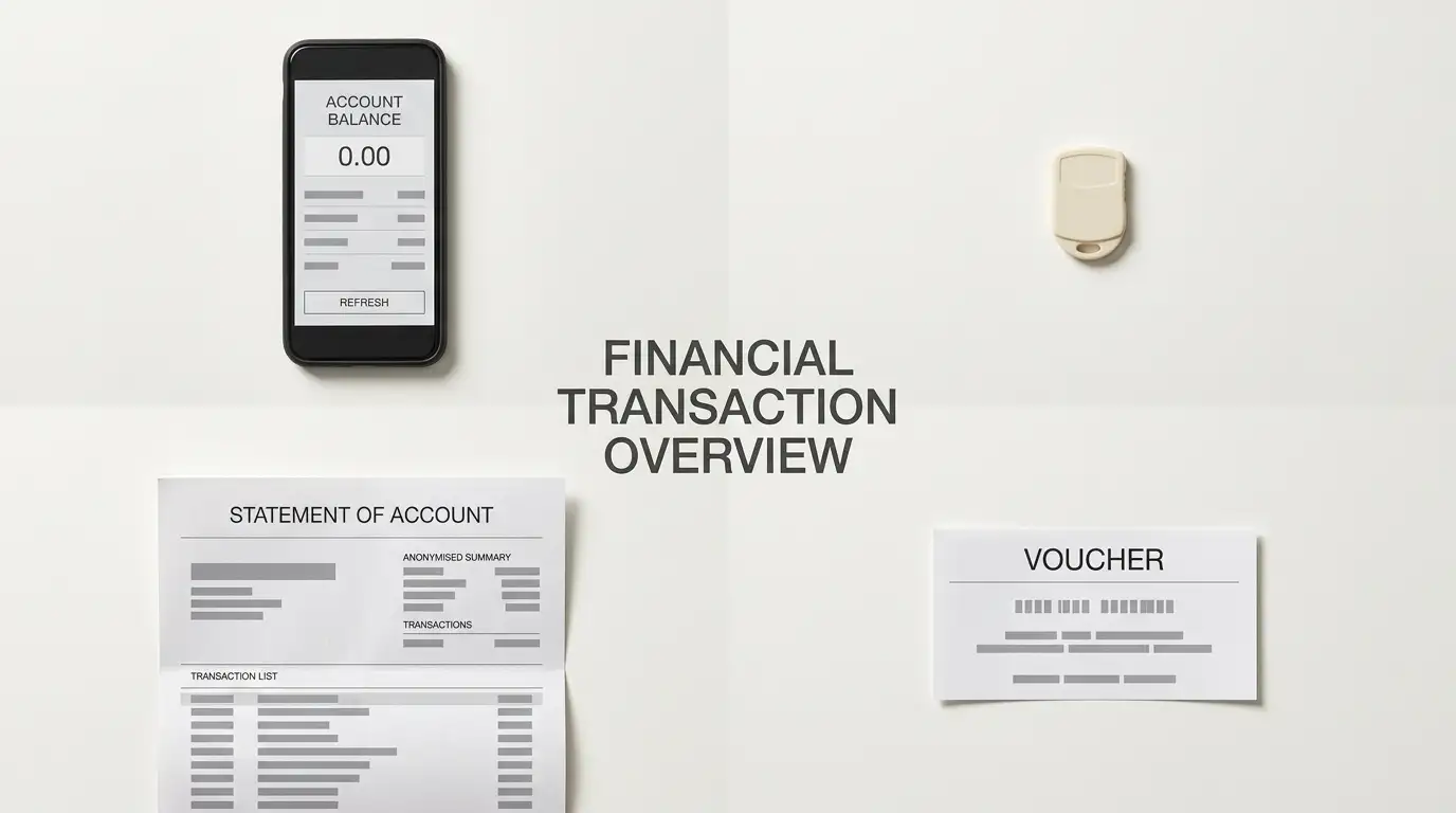 Four separate payment products sorted into distinct groups on a desk