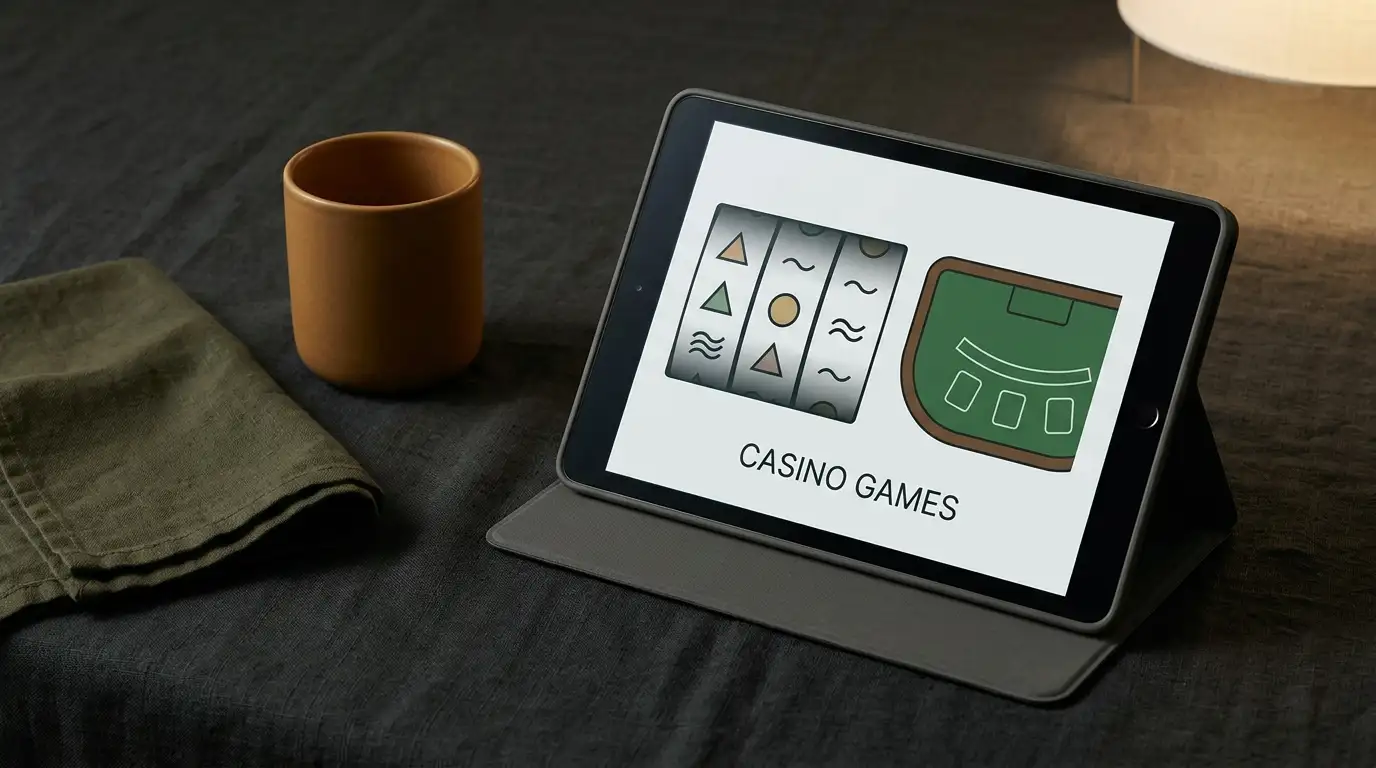 Generic spinning reels and a card table rendered on a tablet screen