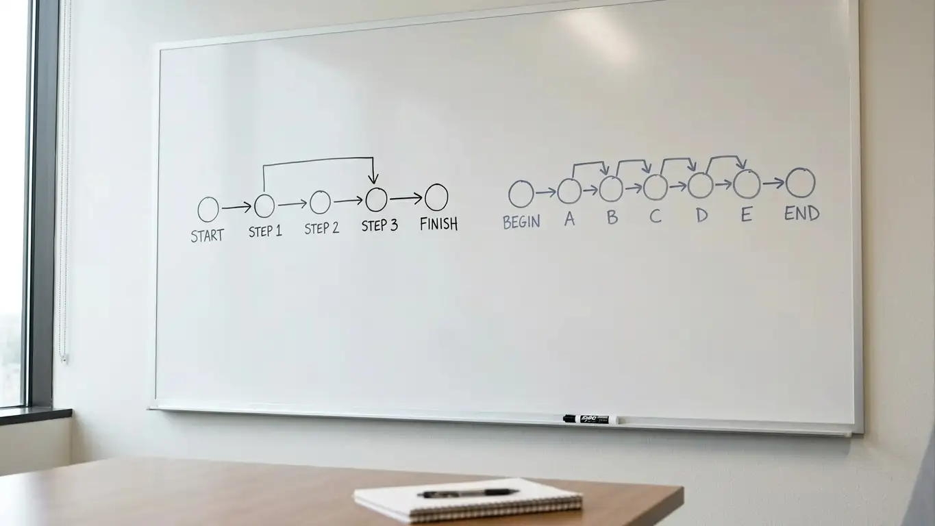 Two network route diagrams sketched side by side on a whiteboard