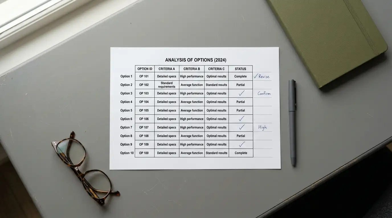 Desk with a printed shortlist of casino sites and their first deposit bonus terms