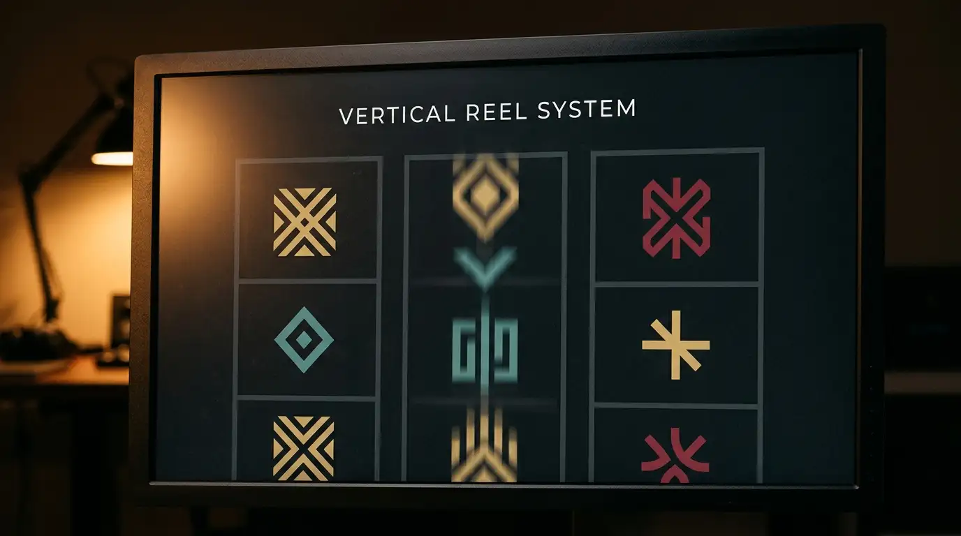 Close view of a screen showing generic spinning reel symbols with no branding visible