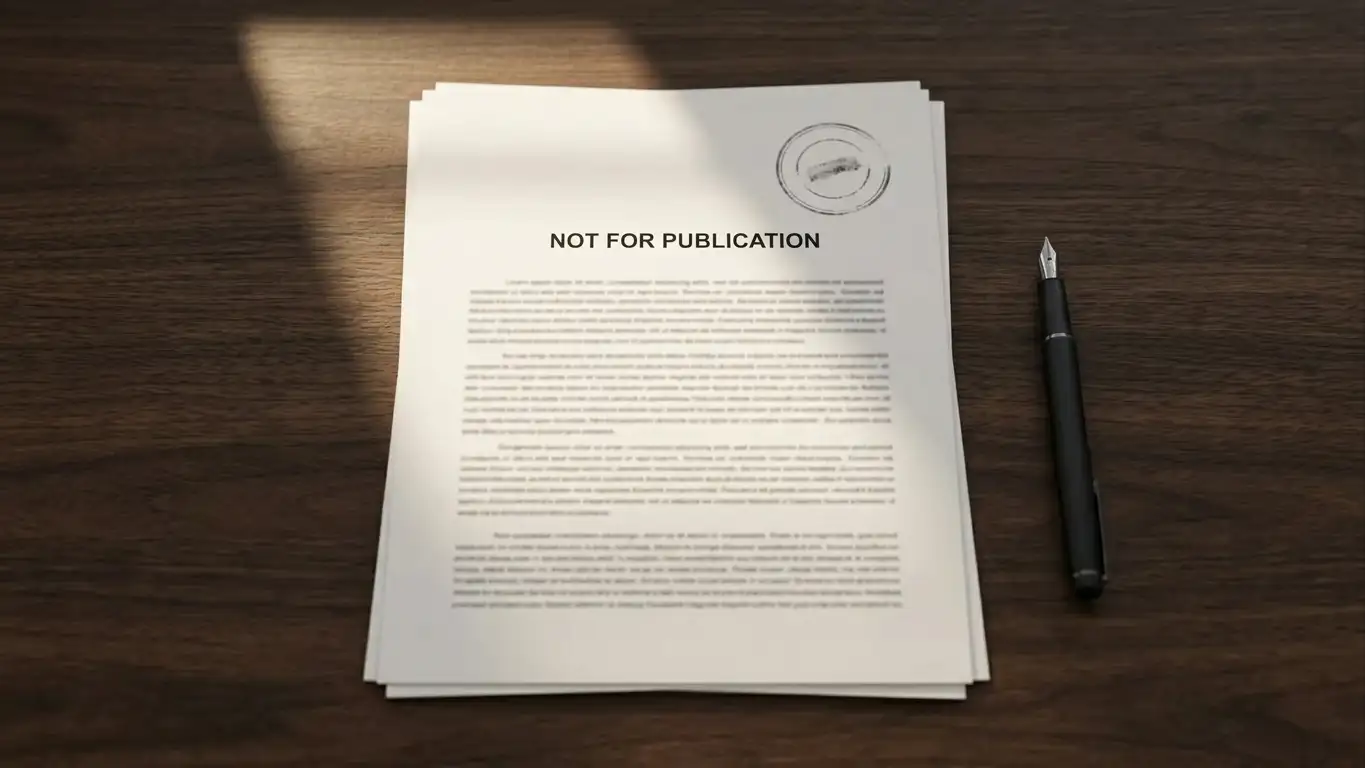 Printed regulatory document with an official stamp on a plain desk