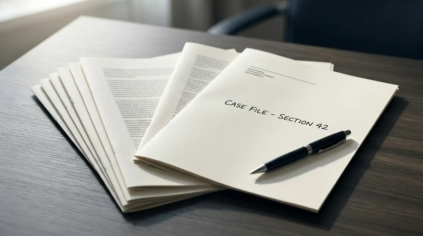 Official-looking statute pages and a plain government letter on a desk in daylight