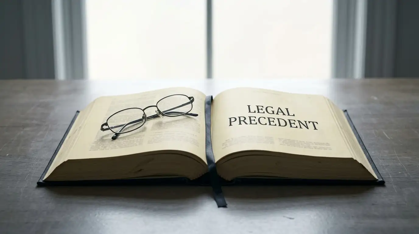 Open statute volume and reading glasses on a quiet office desk