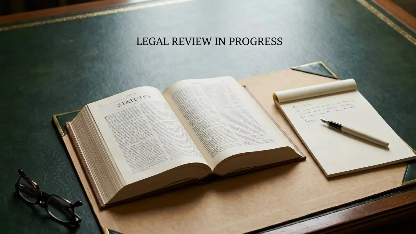 Open statute volume beside a notepad on a solicitor's desk