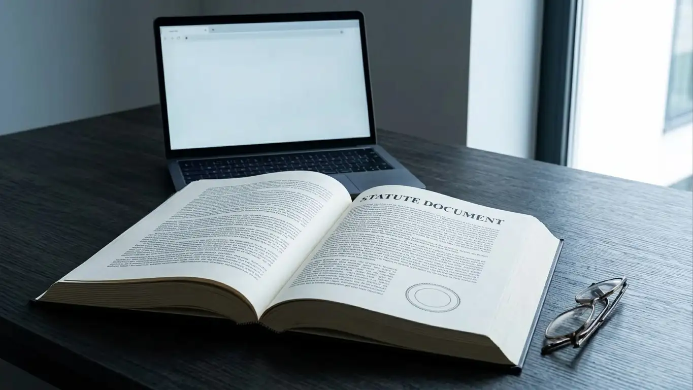 Australian legislation document beside a laptop showing a blocked website page