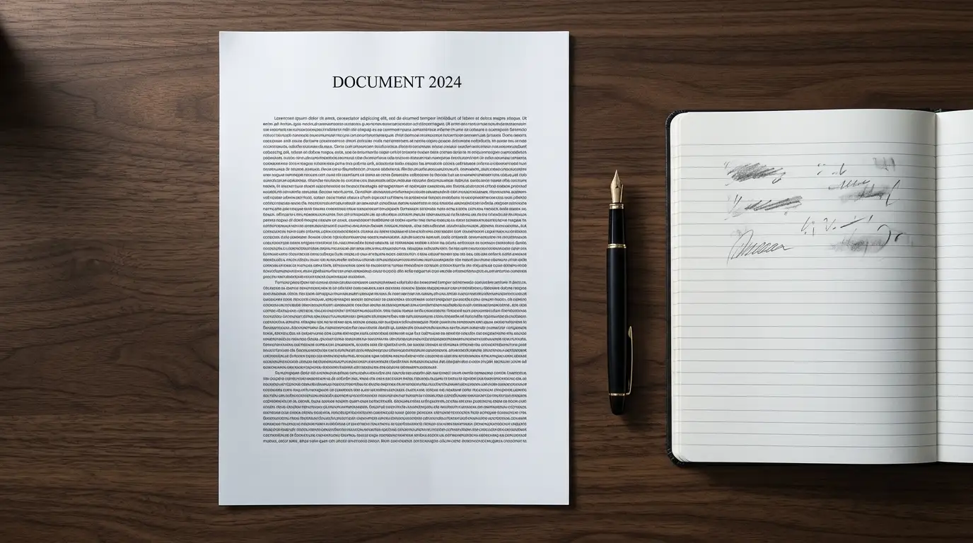 Plain legislative document on a desk beside a pen and a notepad with handwritten notes