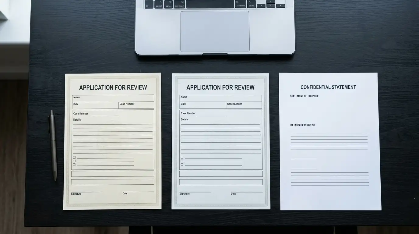 Identity documents laid out for verification beside a laptop showing a neutral account page
