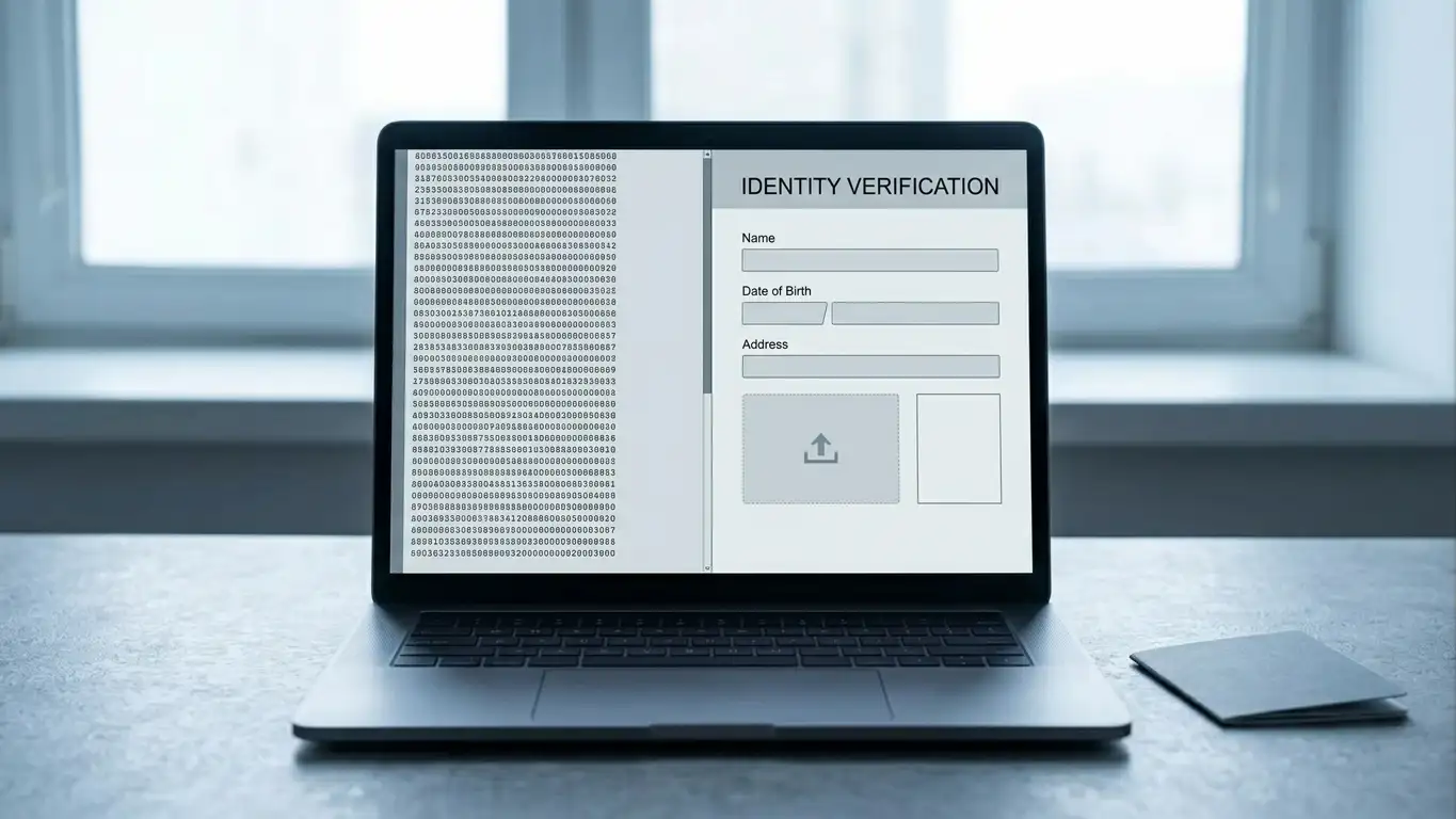 Public blockchain transaction list open beside an identity verification form