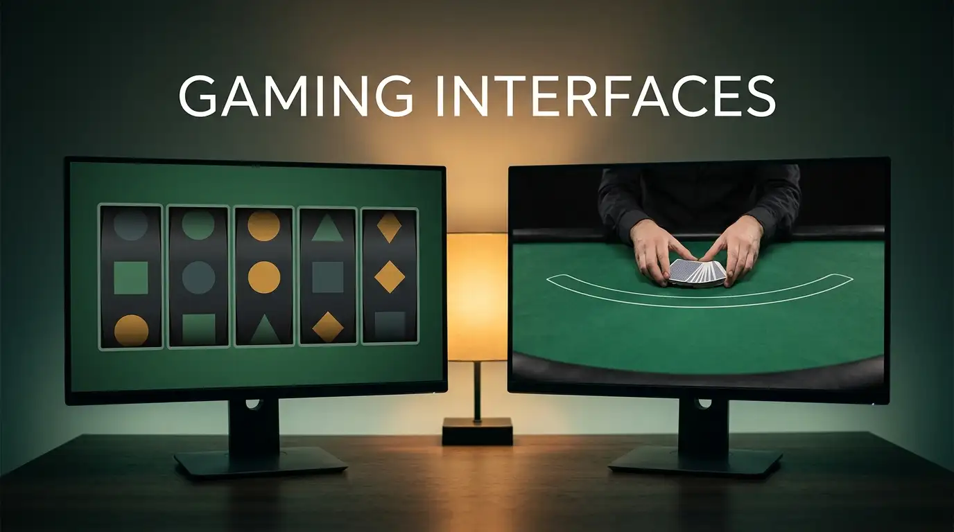 Generic pokies reels and a live dealer table on adjacent screens