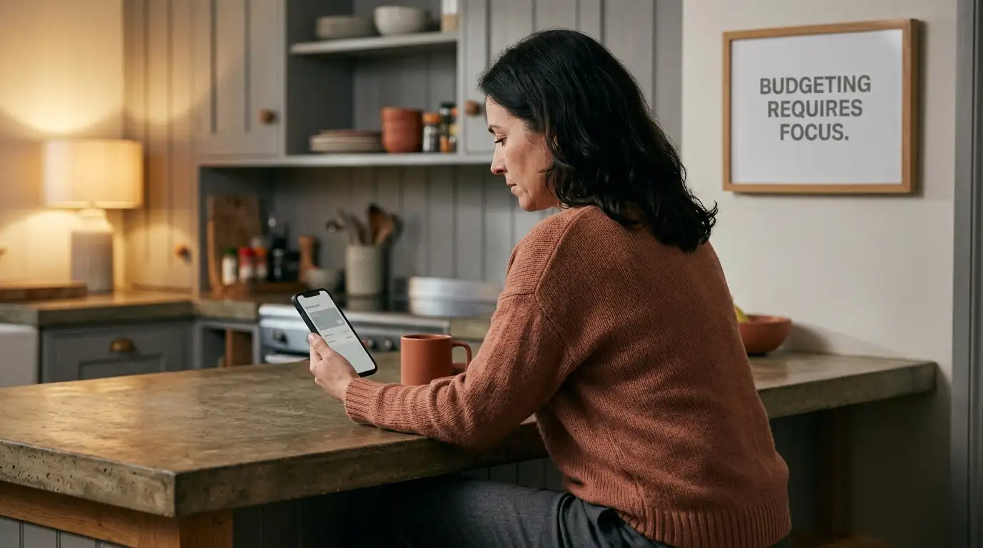 Person checking a banking app on a phone after a failed online payment attempt