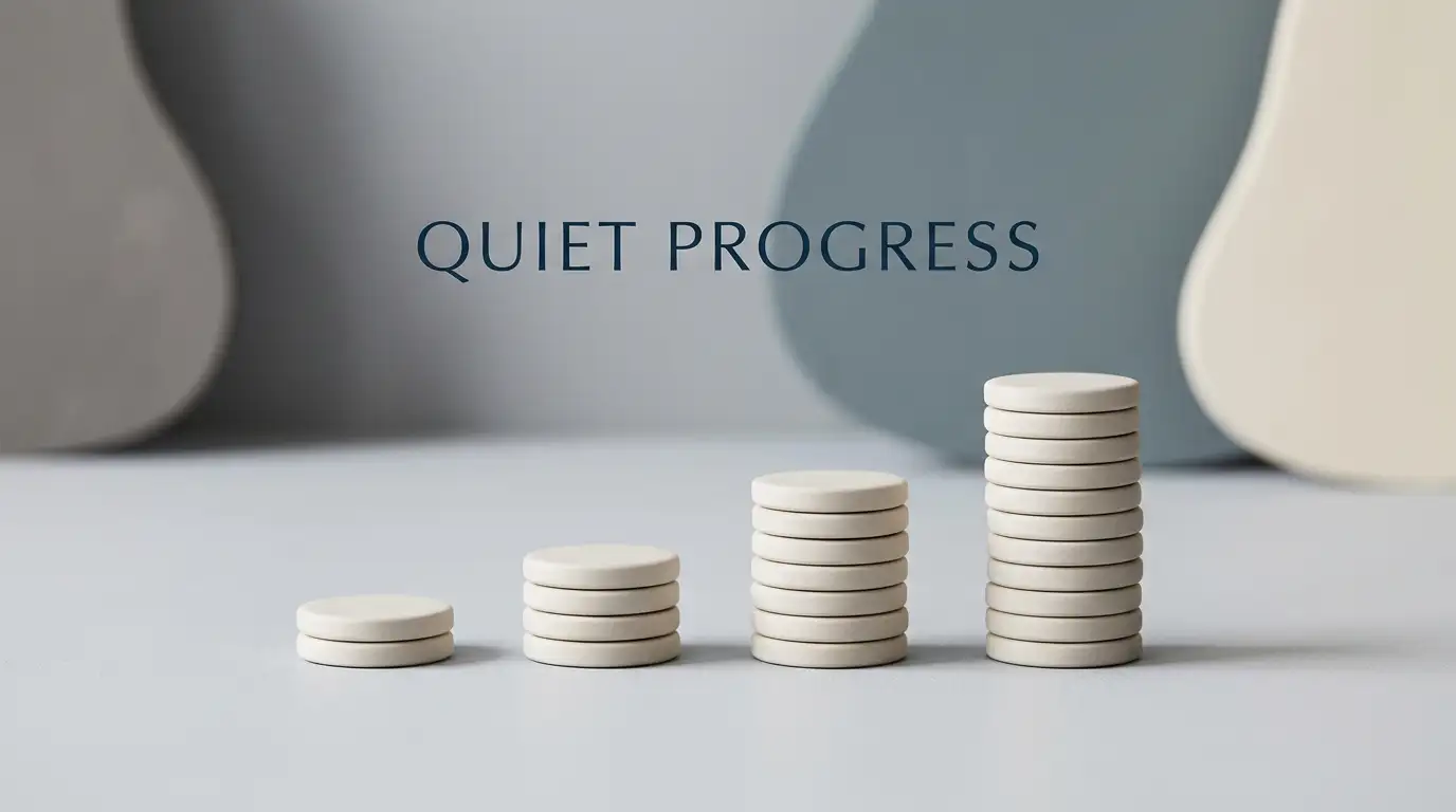 Four small stacks of plain tokens of increasing height on a neutral surface
