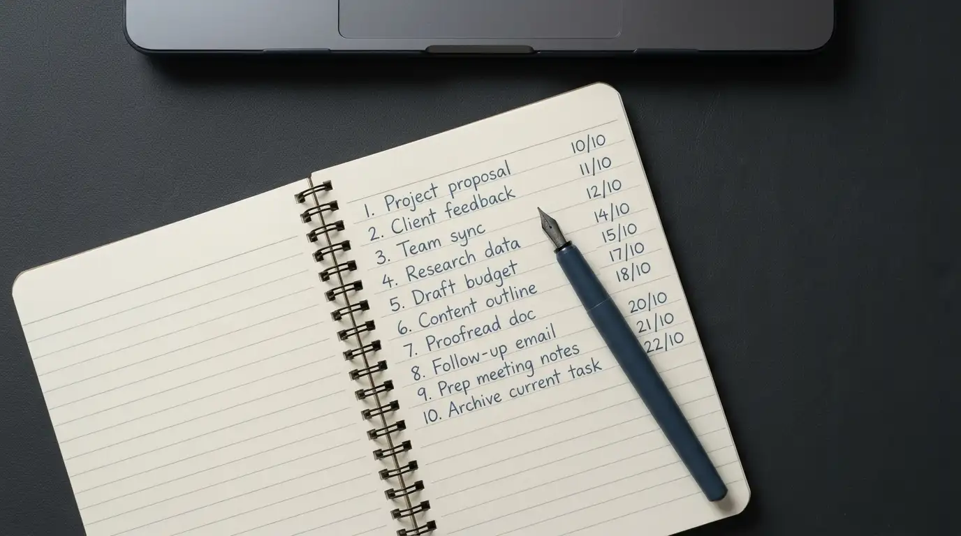 Notepad with a shortlist of new pokies sites and their launch dates