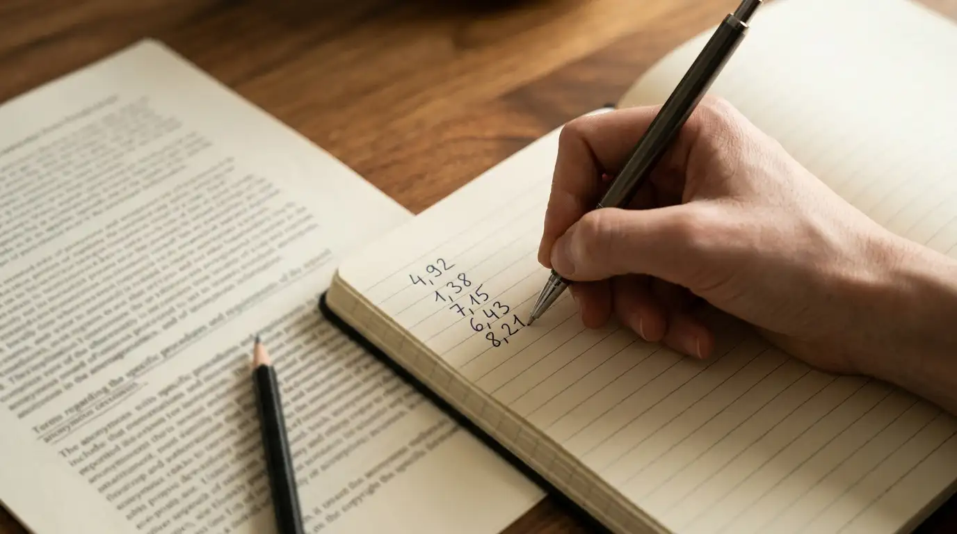 Hand writing wagering figures in a notebook beside a printed terms and conditions page