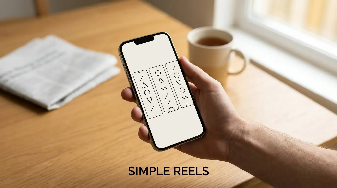 Mobile phone showing generic spinning reels without branding held above a kitchen table