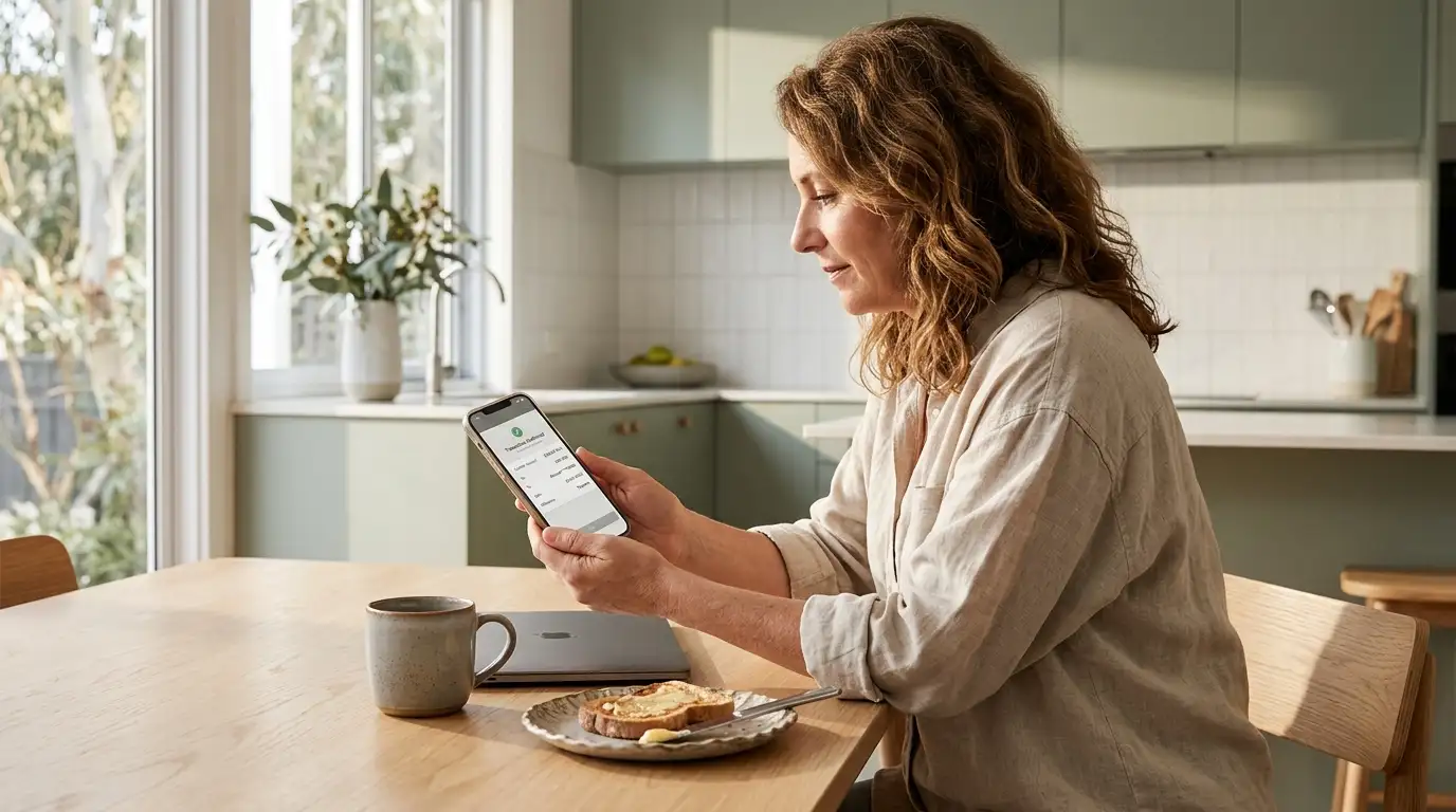 Australian player checking an instant withdrawal from online pokies on a phone banking app