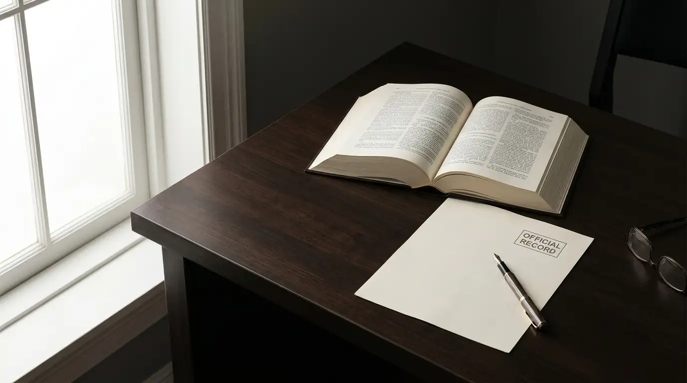 Printed legislation and a neutral licence document laid out on a desk under daylight