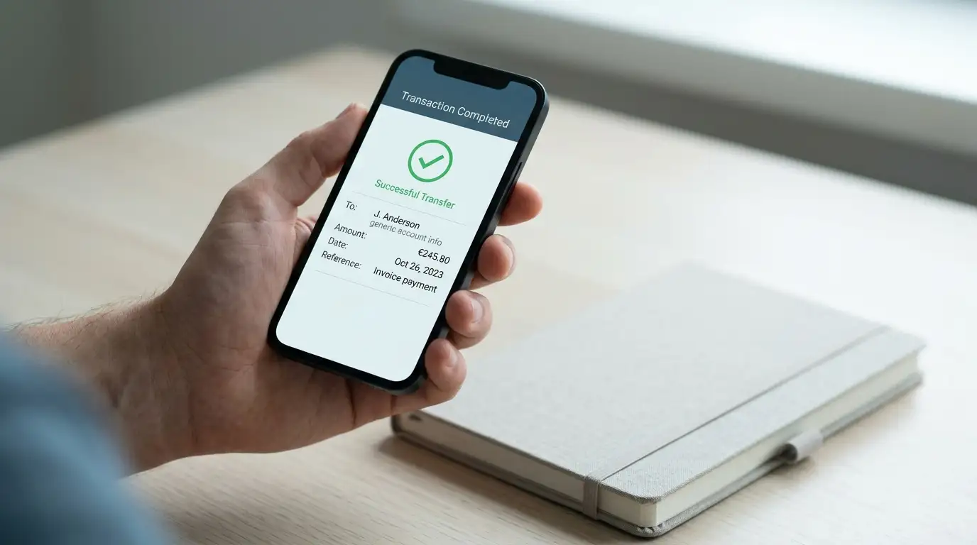 Smartphone banking app showing an instant PayID transfer confirmation