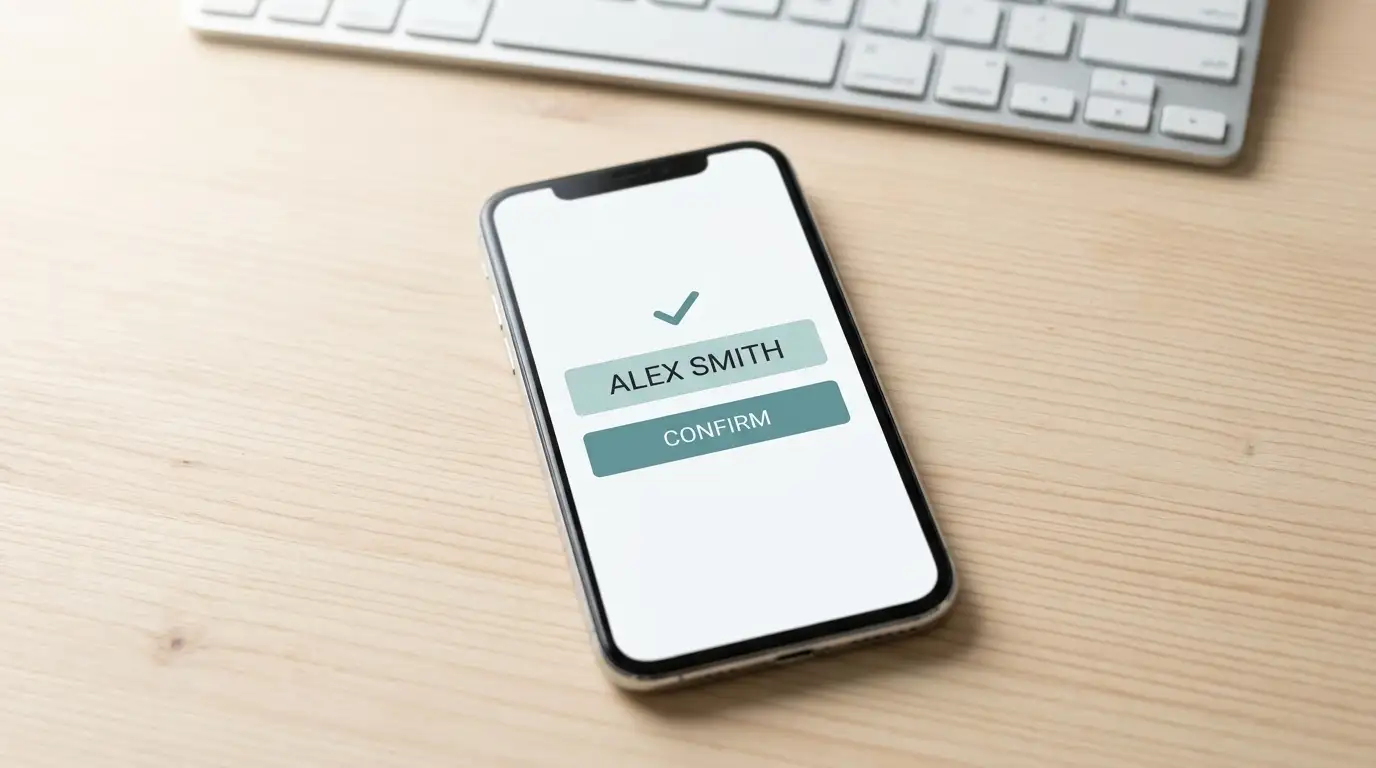 Smartphone showing a PayID transfer confirmation screen with a matching account name