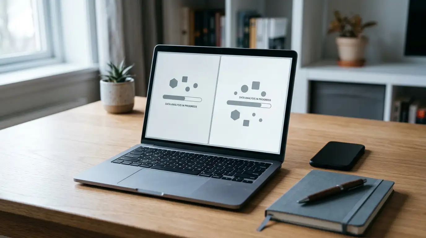 Two payment routes compared side by side on a laptop screen at a plain desk