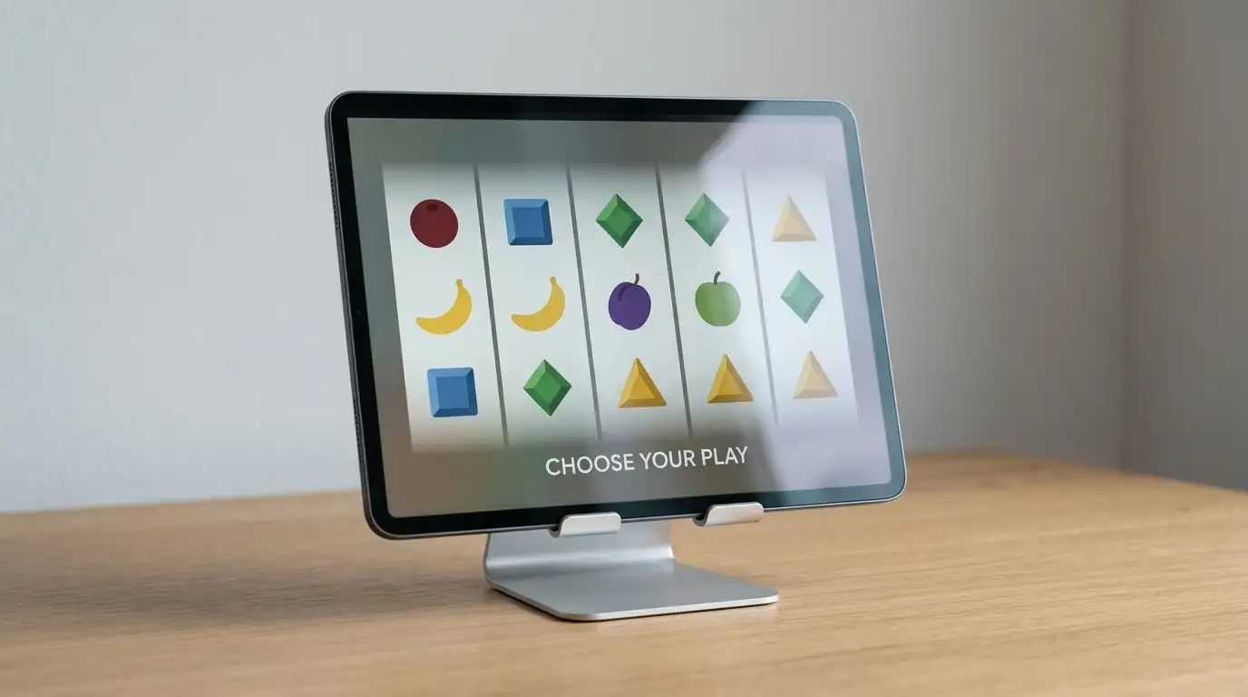 Generic spinning reels with abstract fruit symbols on a tablet screen
