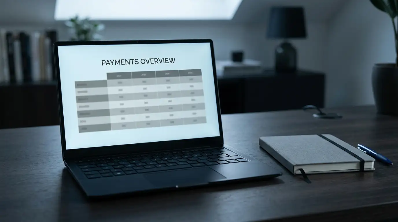 Laptop screen showing an online casino payments page with a limits table