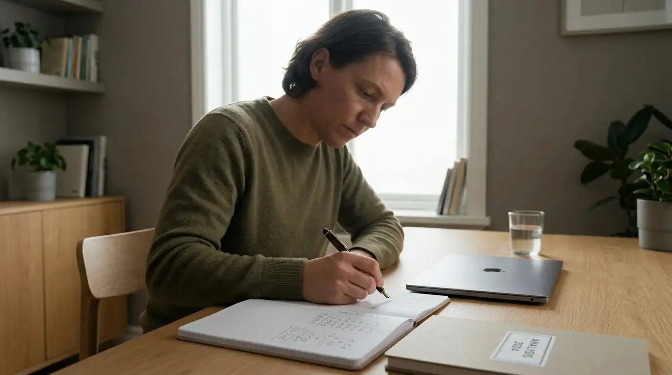 Person working through withdrawal limits with pen and notepad at a quiet desk