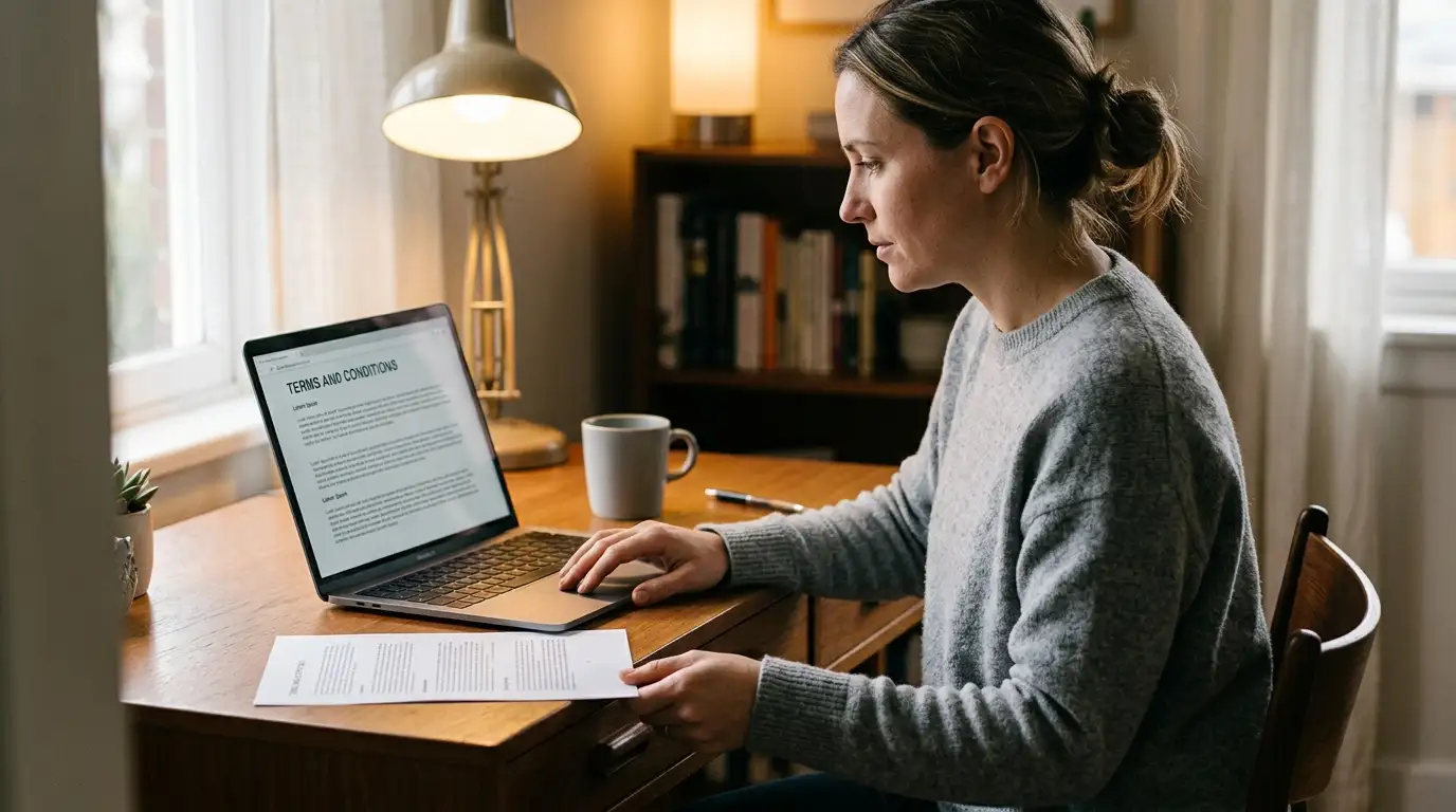 Person reading the banking terms page of a casino site on a laptop