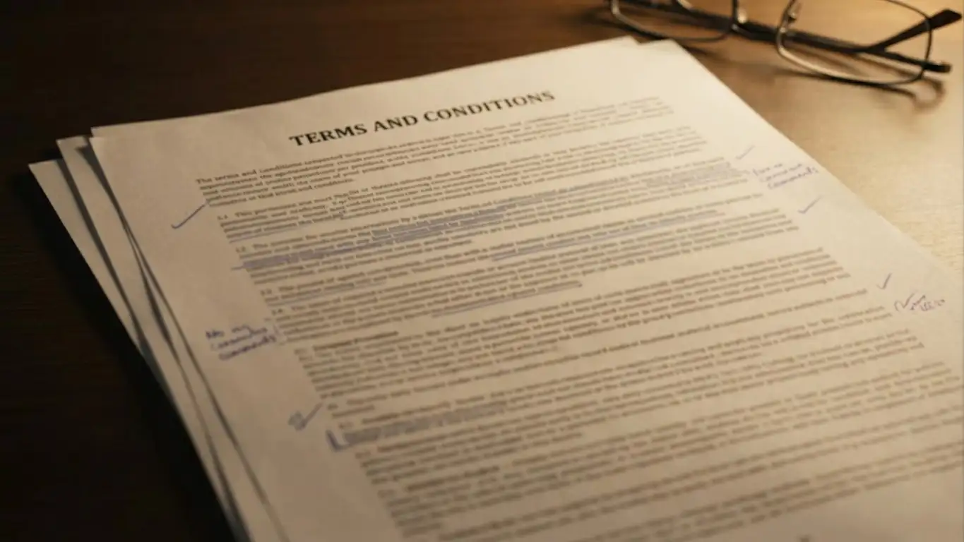Bonus terms document with wagering requirement clauses marked up in pen
